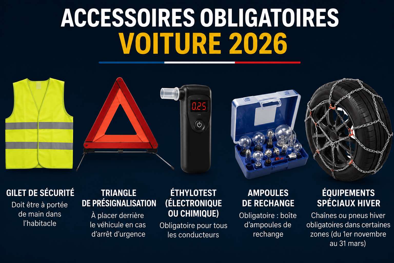 accessoires obligatoires voiture france 2026